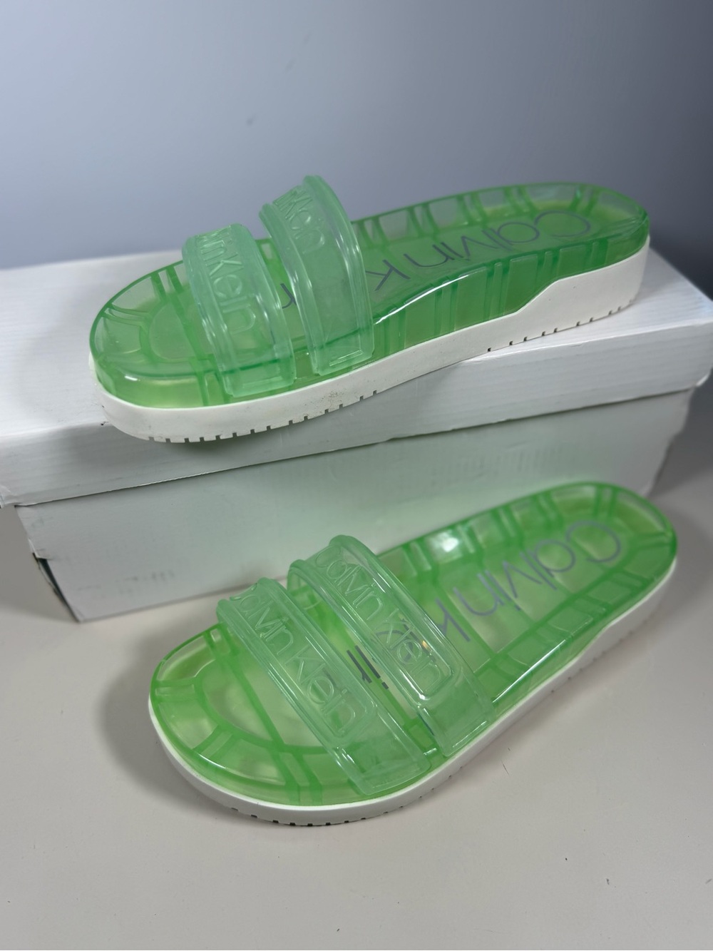 Calvin Klein Green Jelly Slide Sandals - Comfort Grip